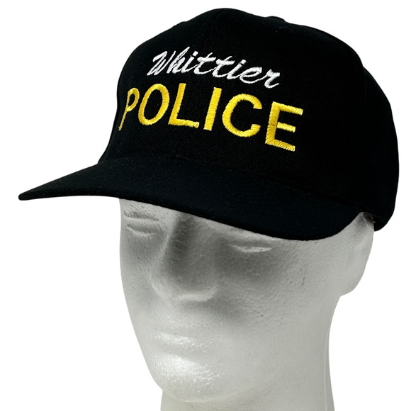 Vintage Whittier Police Hat Cap Black 90s California Policeman Officer Snapback - Picture 1 of 9